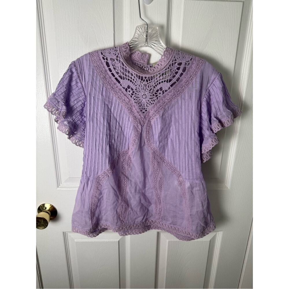 Farm Rio Lilac Lace Ruffled Blouse S - Picture 2 of 8